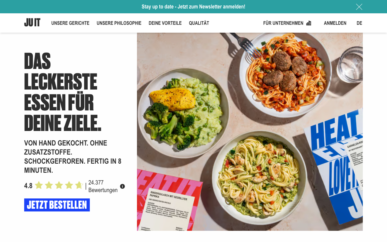 Juit Homepage 2026: Tiefgekühlte Fertiggerichte ohne Abo