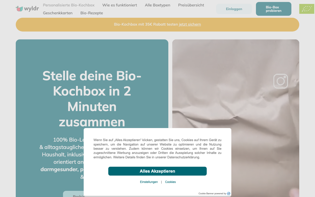 Wyldr Homepage 2026: Bio-Kochbox vegan ab 4,11 Euro