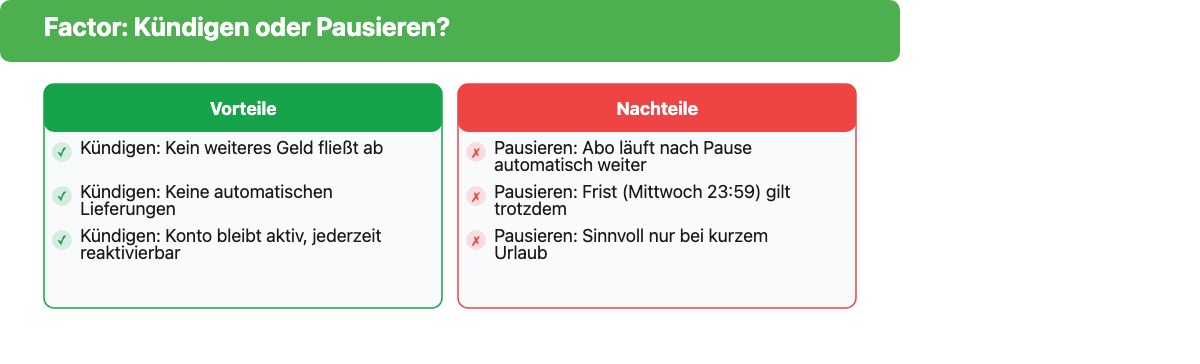 Pro-Contra: Factor kündigen vs. Abo pausieren
