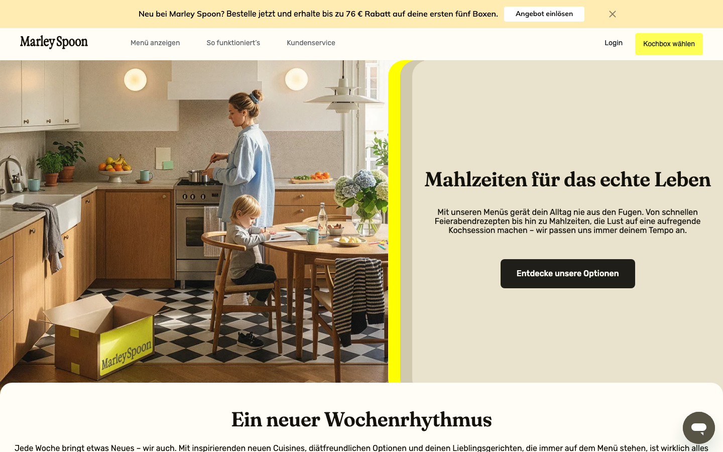 Marley Spoon Homepage: Premium-Kochbox als HelloFresh-Alternative