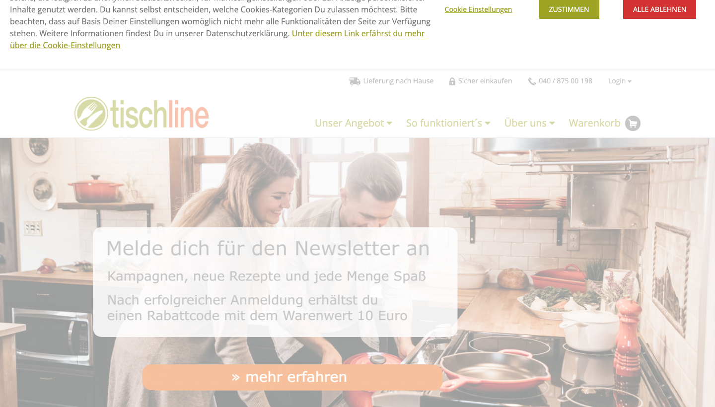 Tischline Homepage: Kochbox ohne Abo