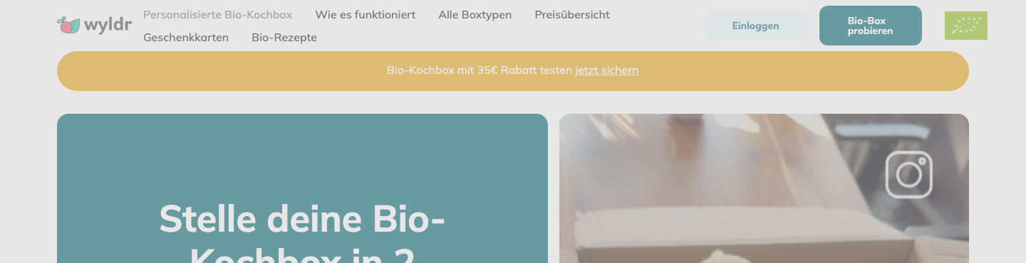 Wyldr Homepage: Bio-Kochbox für Veganer