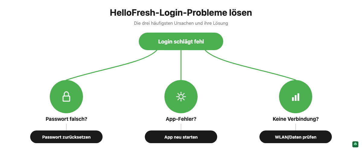 Entscheidungshilfe: Passwort falsch, App-Fehler oder keine Verbindung als häufigste Ursachen für HelloFresh Login-Probleme