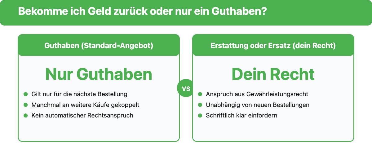 Vergleich zwischen Guthaben und Erstattung bei HelloFresh Reklamationen