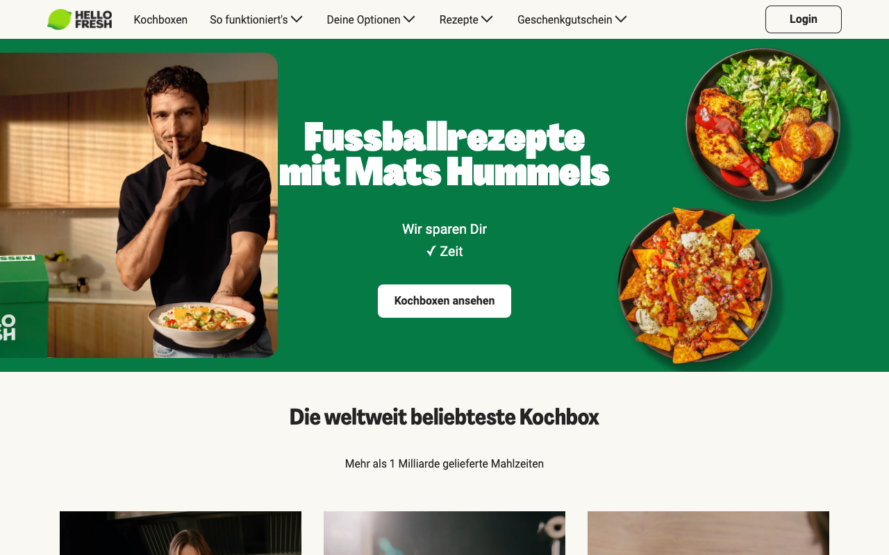 HelloFresh Startseite 2026 mit Rezeptauswahl und Preisübersicht