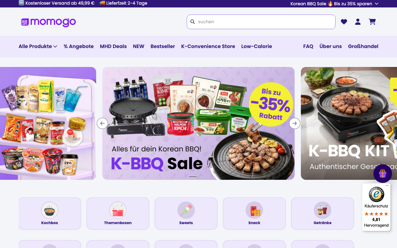 momogo asiatische Kochbox Shop 2026 mit japanischen, koreanischen und thailändischen Gerichten