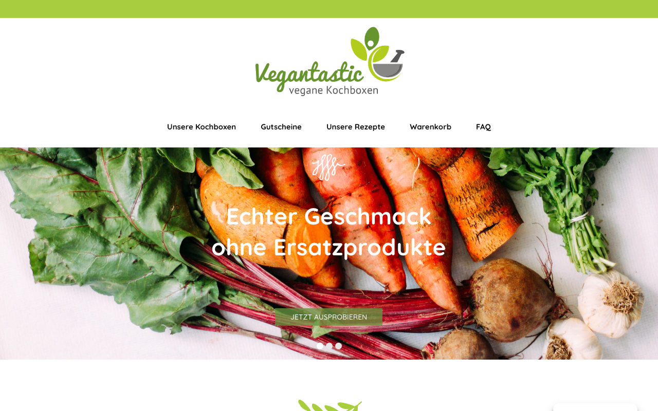 Vegantastic Kochbox Startseite 2026 mit veganen Bio-Gerichten