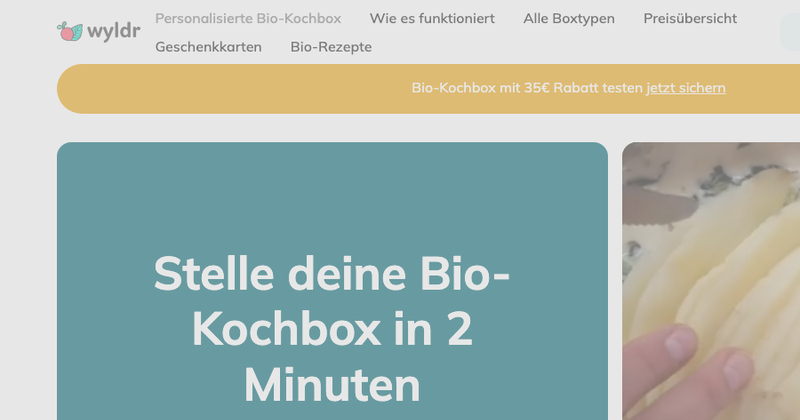Wyldr Bio-Kochbox Startseite 2026 mit Personalisierungs-Optionen