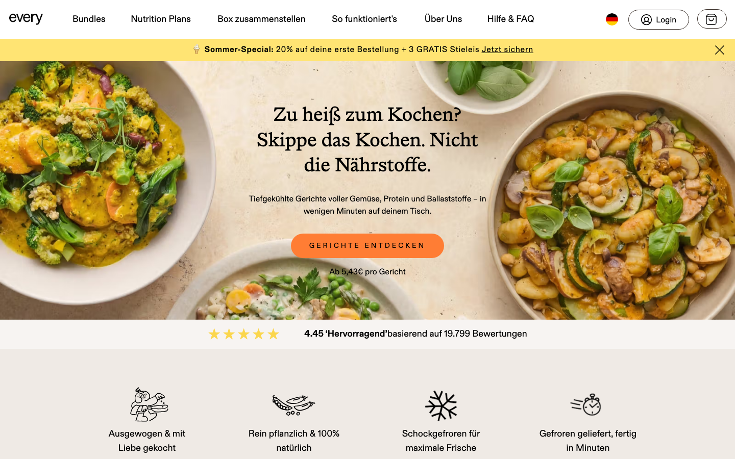 Every. Startseite mit 100 Prozent veganen Gerichten und Protein Bundle