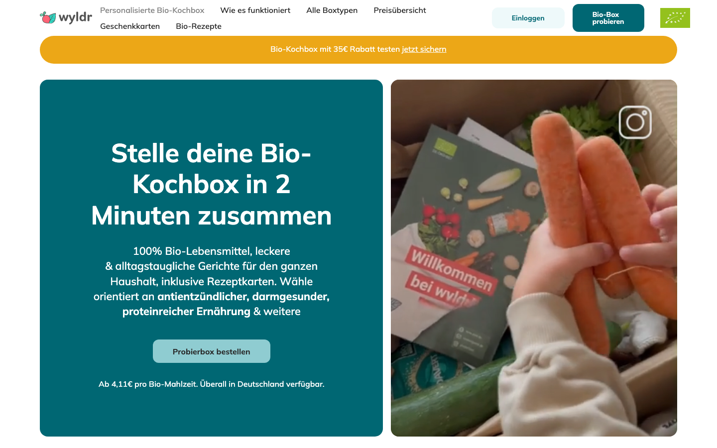 Wyldr Startseite 2026: Bio-Kochbox aus München mit Pfandtaschen-System